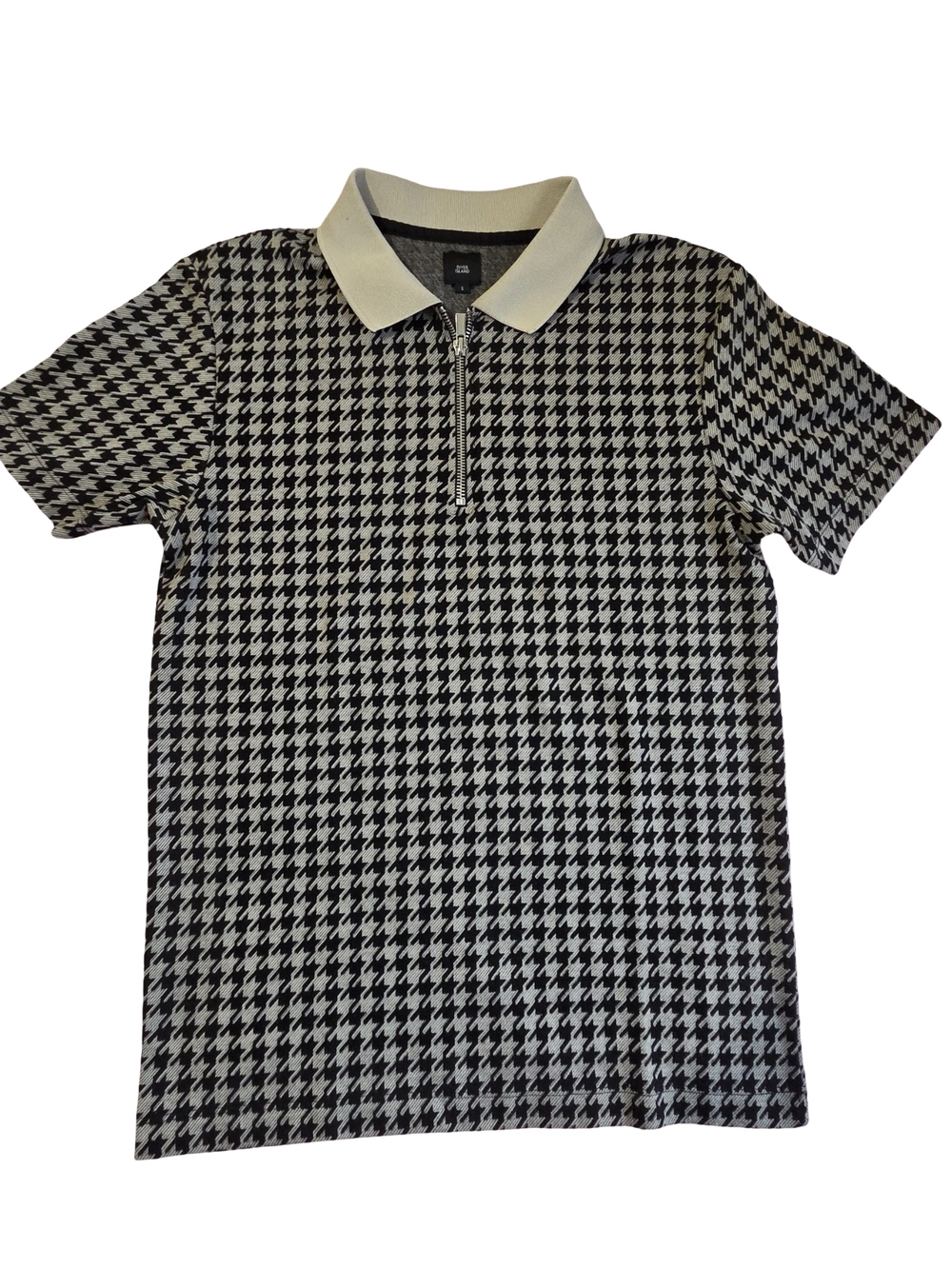 River Island Men's Black & White Houndstooth Zip Polo Shirt